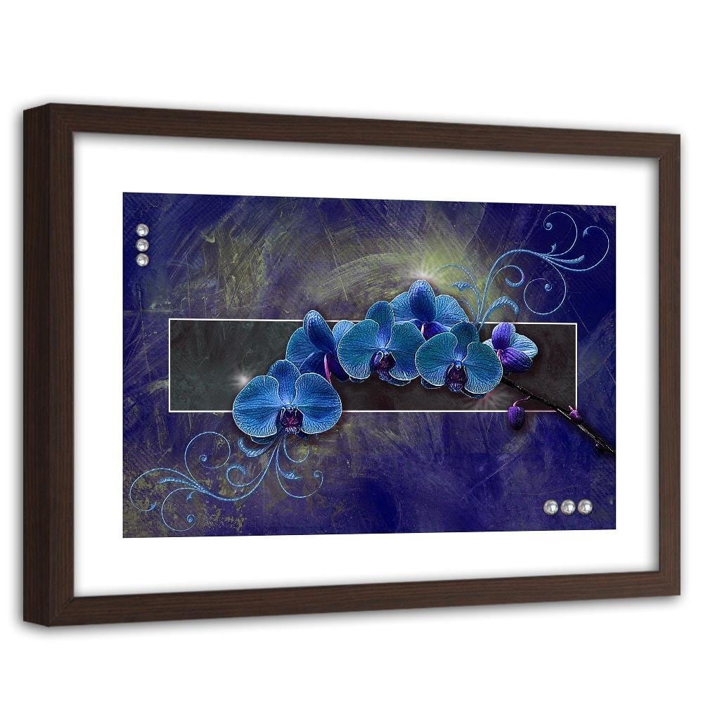 Glezna brūnā rāmī - Orchid Color Blue Home Trends DECO