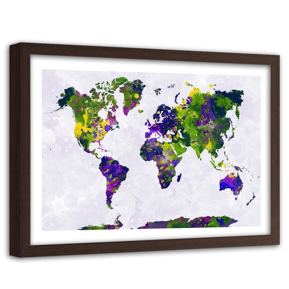 Glezna brūnā rāmī - Painted World Map Home Trends DECO
