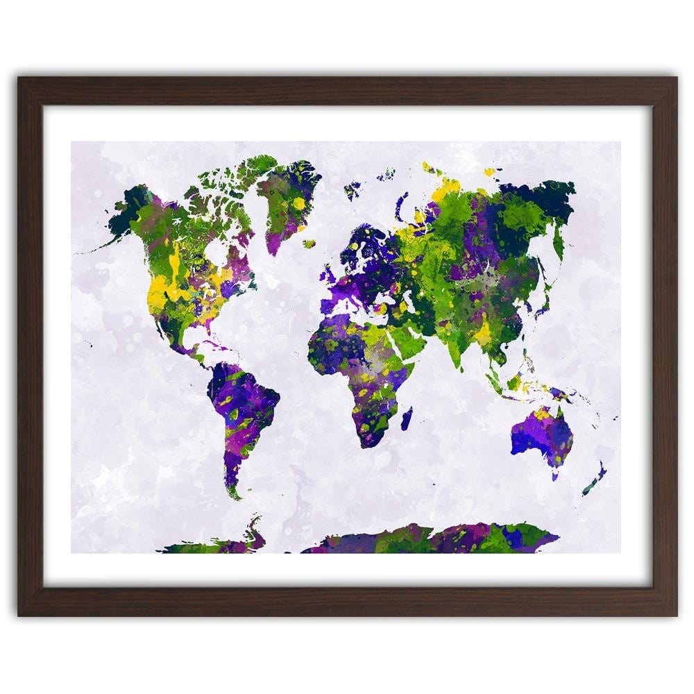 Glezna brūnā rāmī - Painted World Map Home Trends DECO