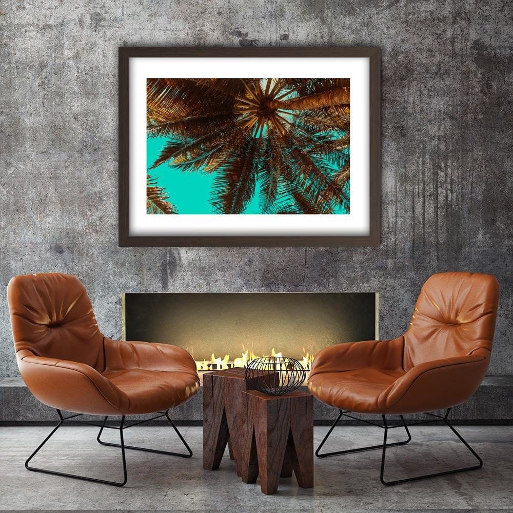 Glezna brūnā rāmī - Palm Tree On A Turquoise Sky Home Trends DECO