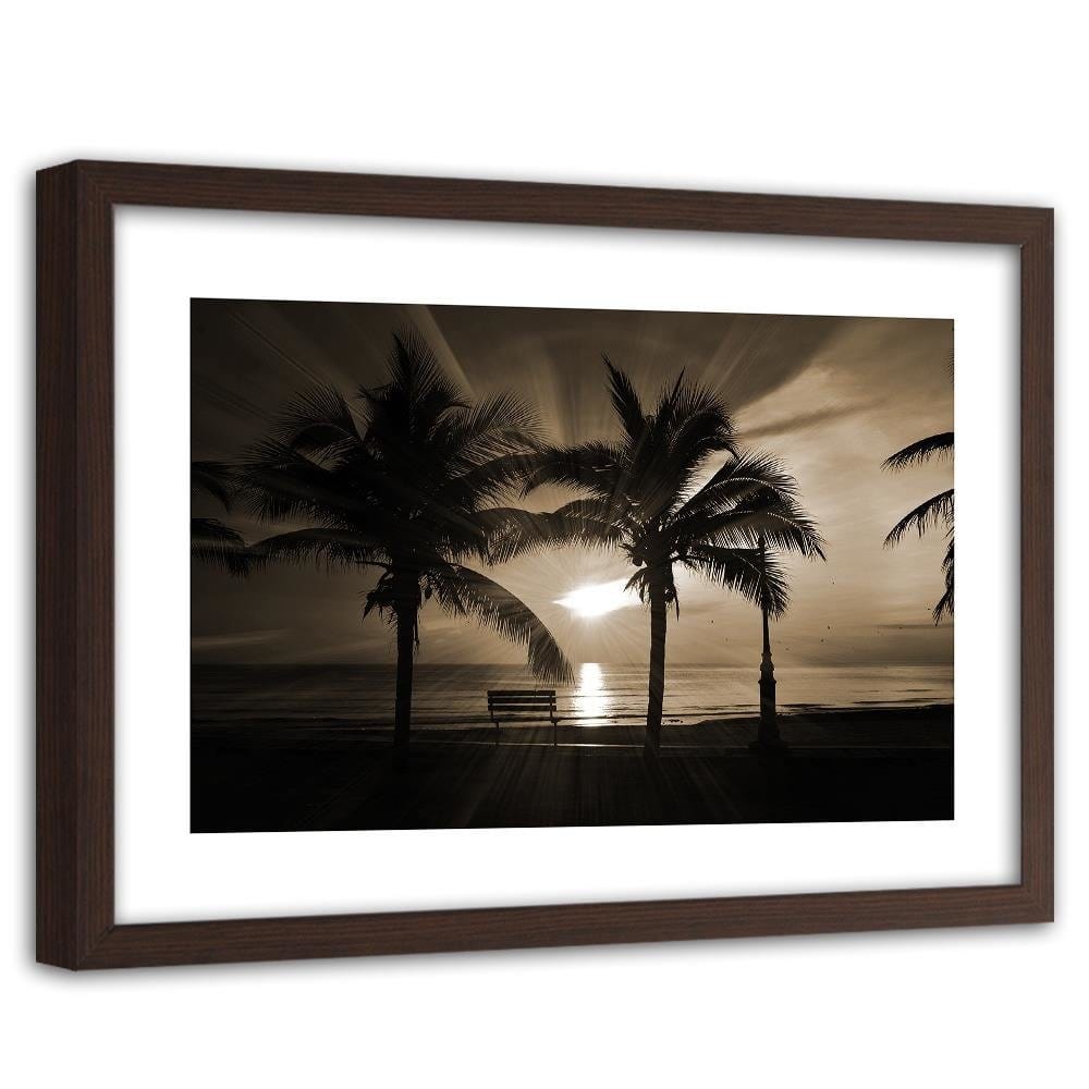 Glezna brūnā rāmī - Palm Trees And Sun Rays 1 Home Trends DECO