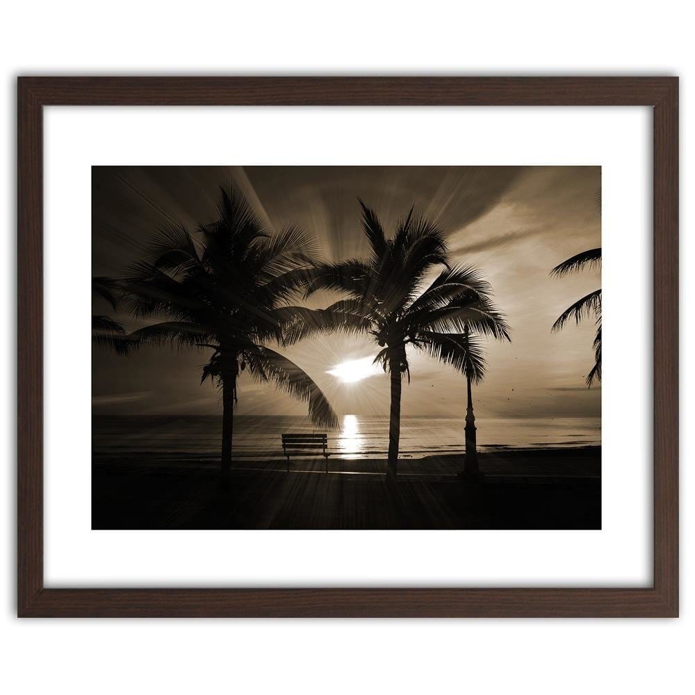 Glezna brūnā rāmī - Palm Trees And Sun Rays 1 Home Trends DECO