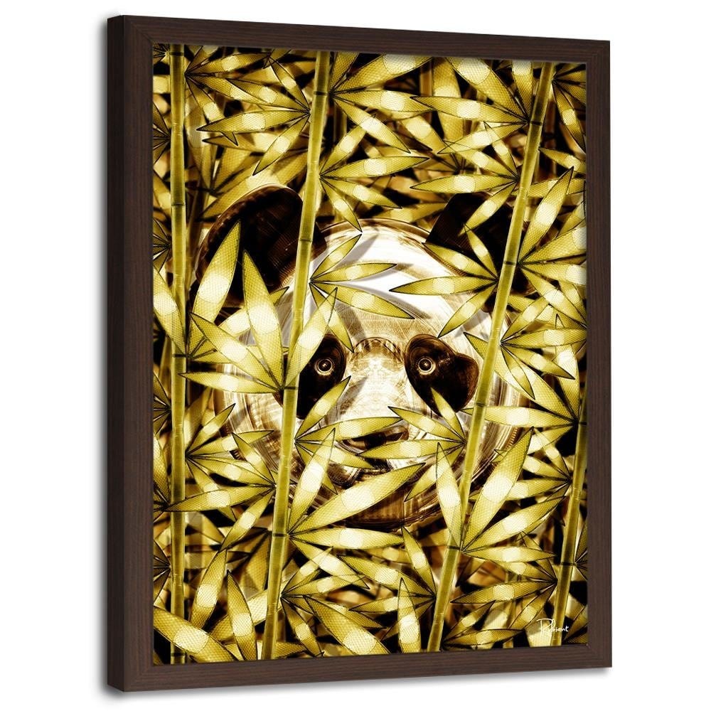 Glezna brūnā rāmī - Panda Image Animal Print Gold Home Trends DECO