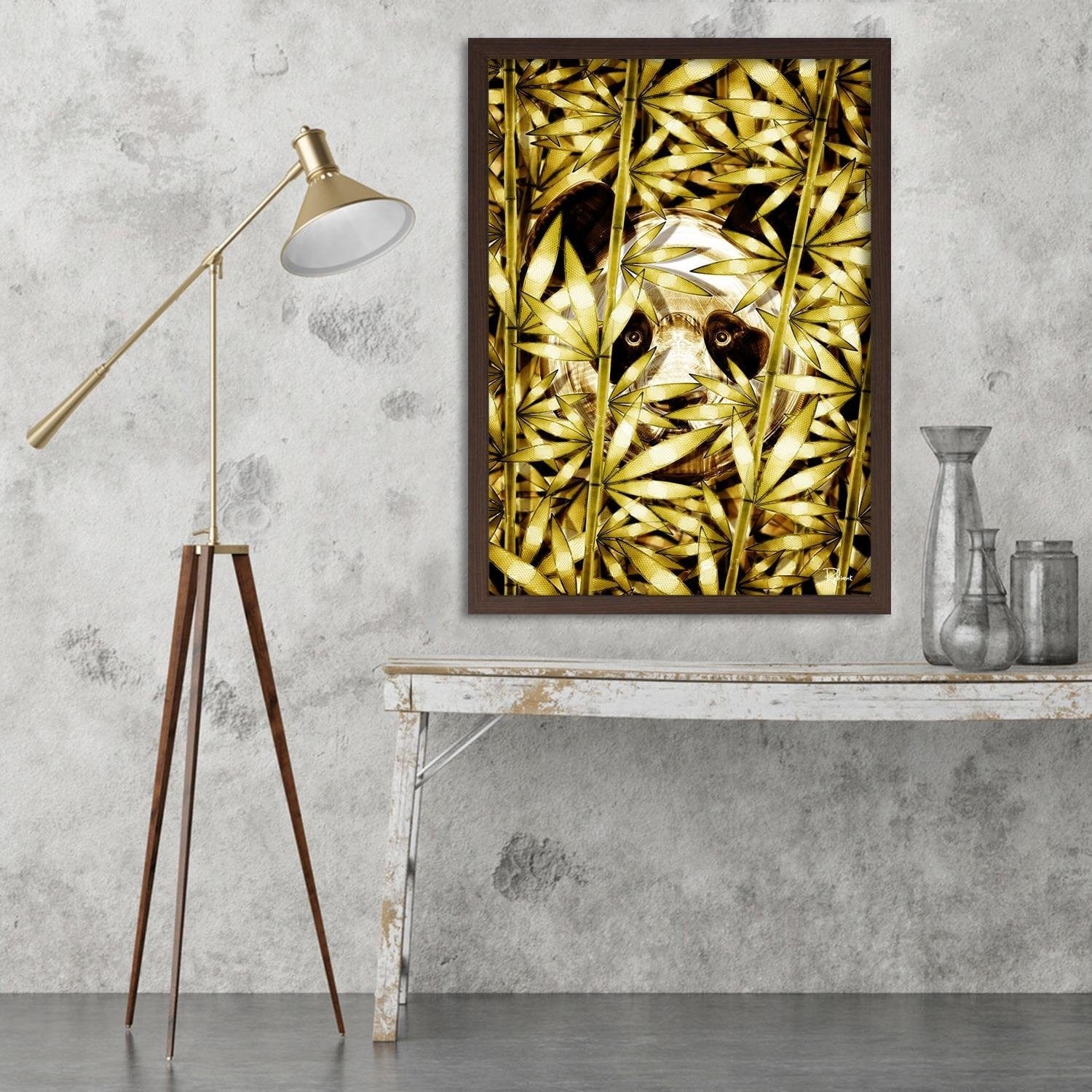 Glezna brūnā rāmī - Panda Image Animal Print Gold Home Trends DECO