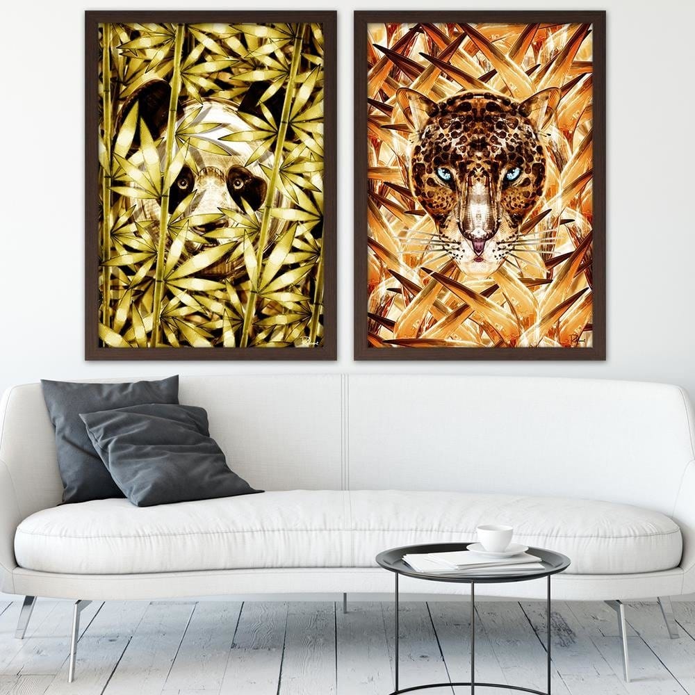 Glezna brūnā rāmī - Panda Image Animal Print Gold Home Trends DECO