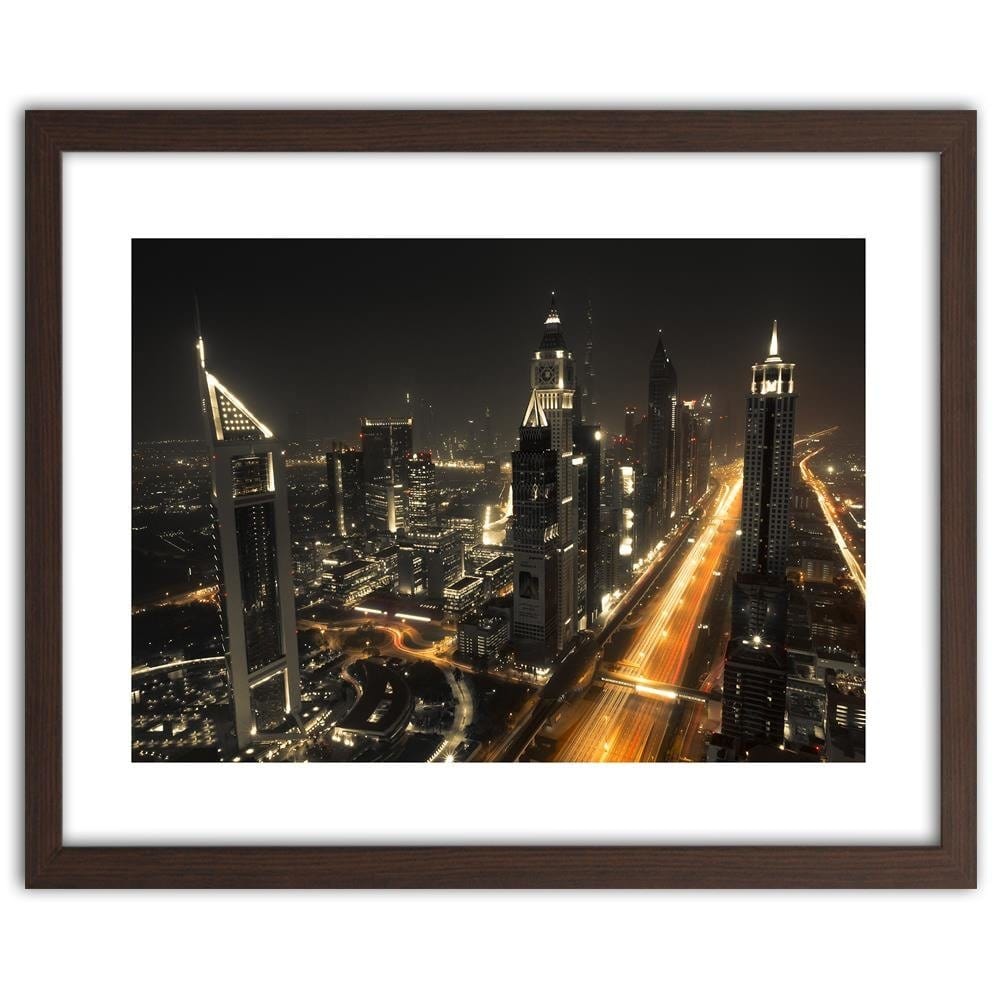 Glezna brūnā rāmī - Panorama Of Dubai At Night Home Trends DECO