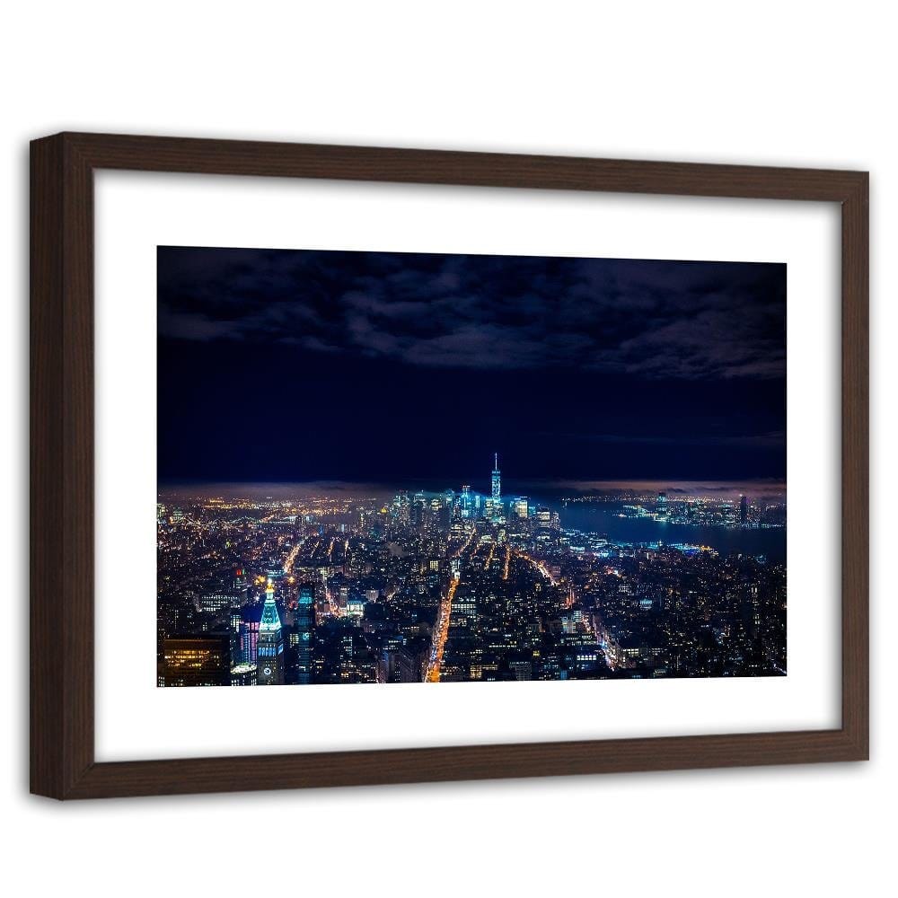 Glezna brūnā rāmī - Panorama Of The City At Night Home Trends DECO