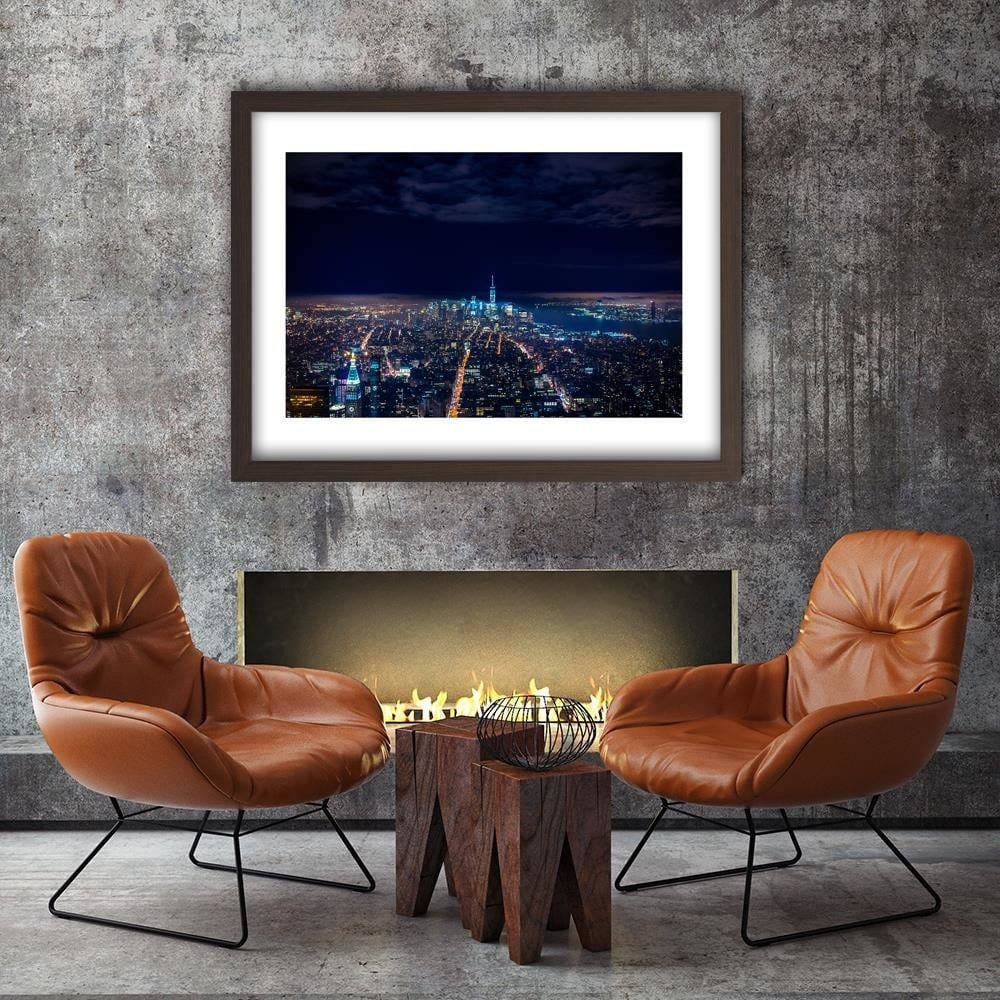 Glezna brūnā rāmī - Panorama Of The City At Night Home Trends DECO