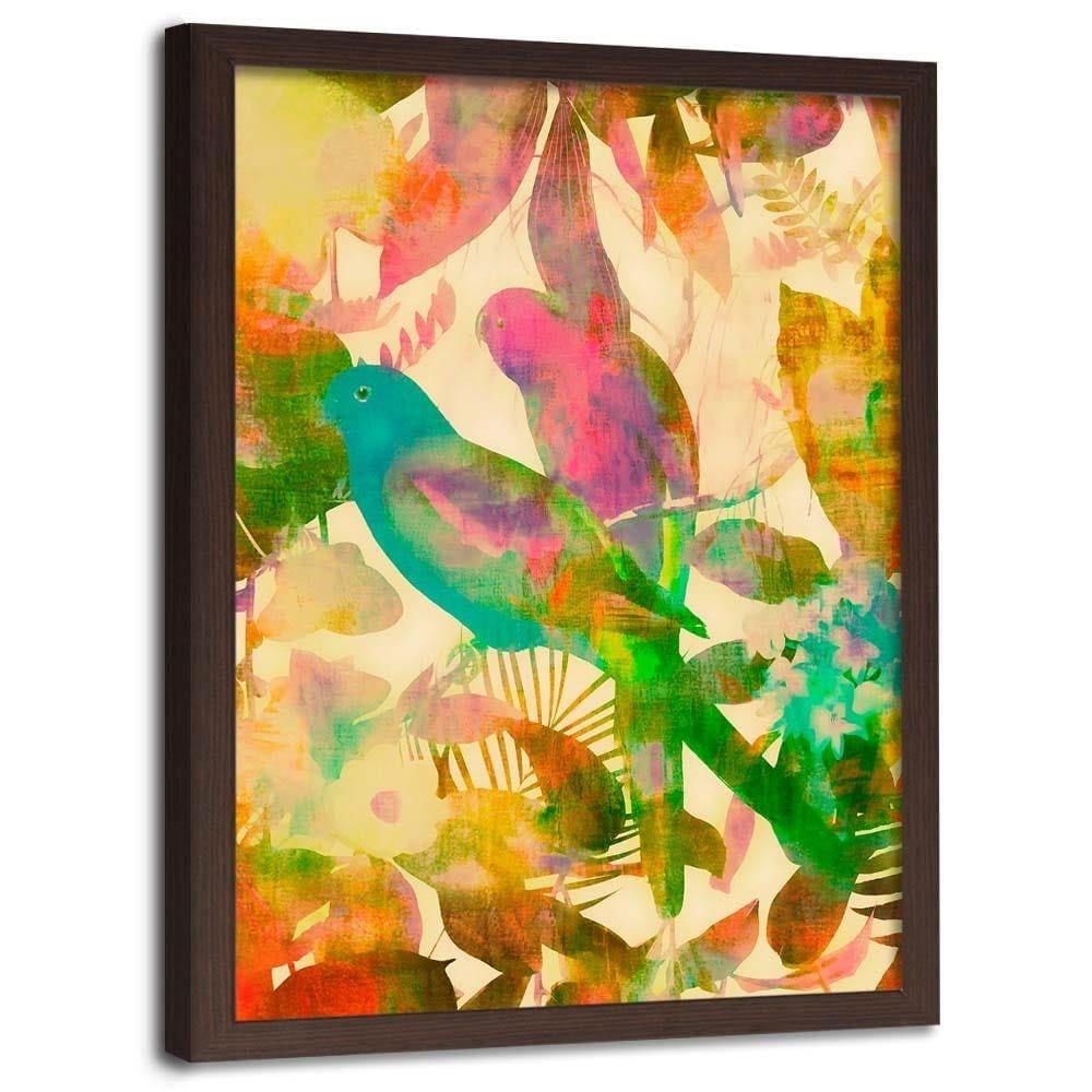 Glezna brūnā rāmī - Parrot In The Leaves Home Trends DECO