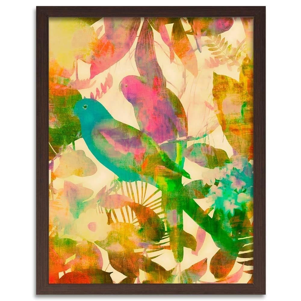 Glezna brūnā rāmī - Parrot In The Leaves Home Trends DECO