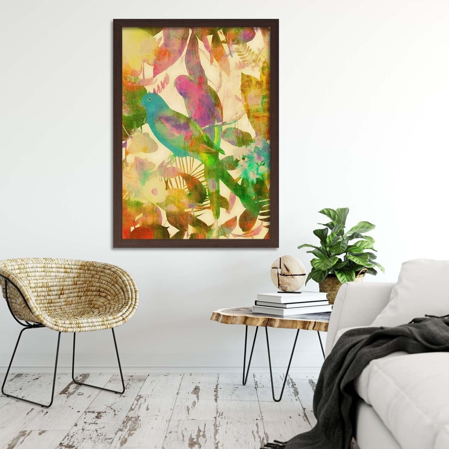 Glezna brūnā rāmī - Parrot In The Leaves Home Trends DECO