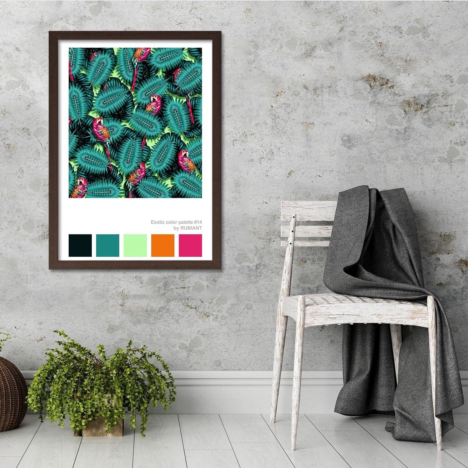 Glezna brūnā rāmī - Parrots Green 28x39 Cm Home Trends DECO