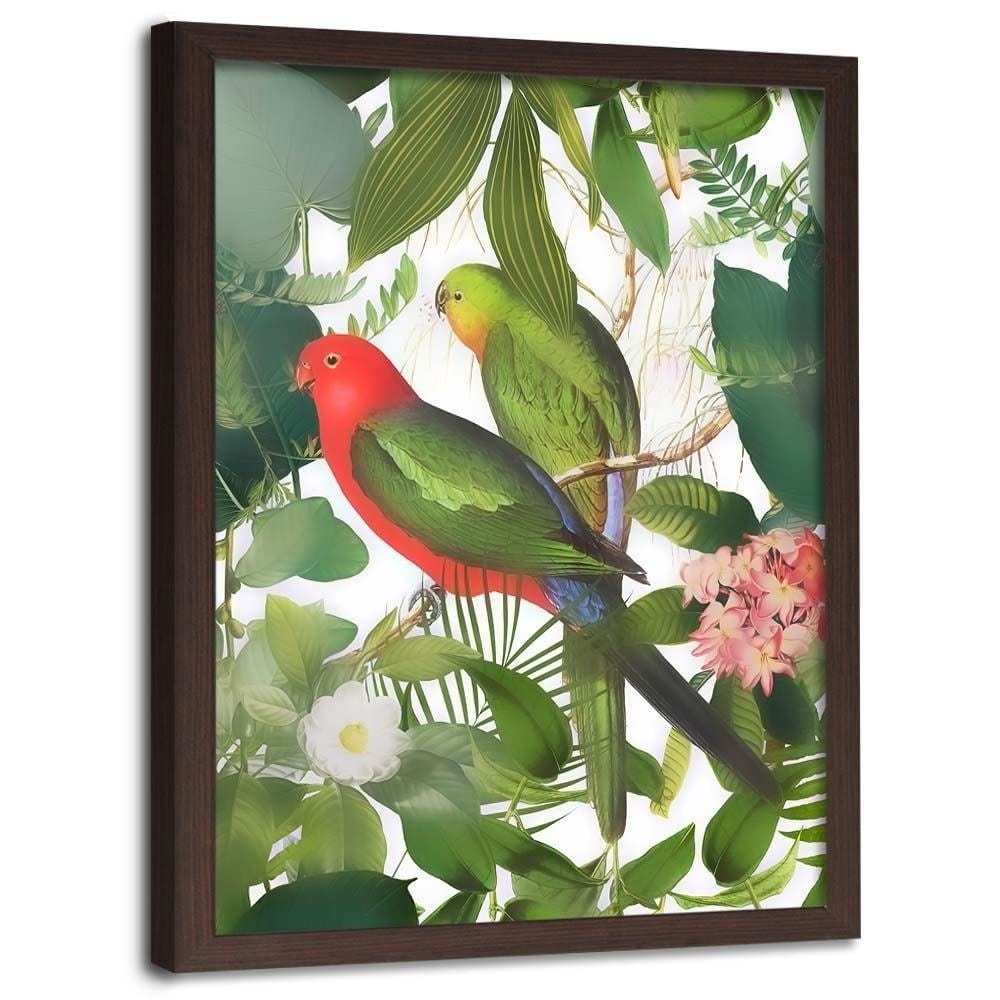 Glezna brūnā rāmī - Parrots In The Leaves Home Trends DECO