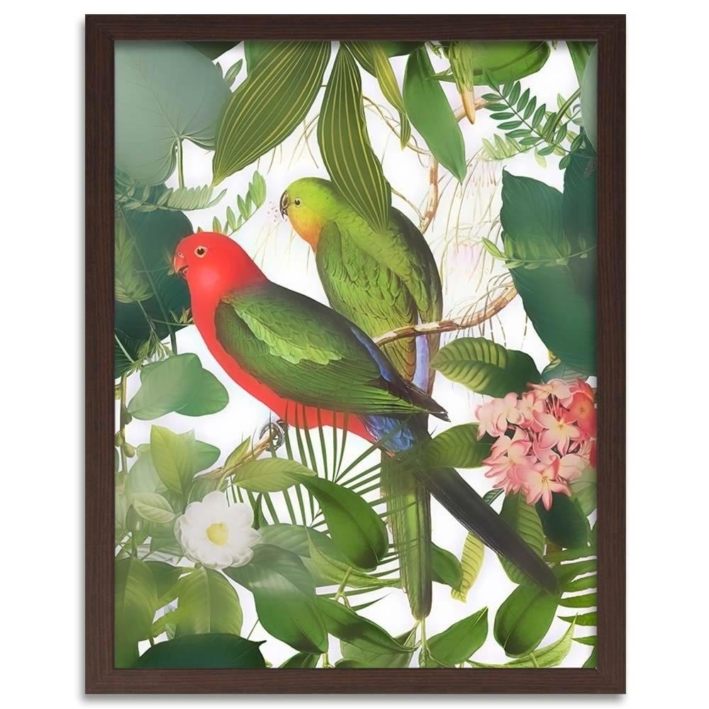 Glezna brūnā rāmī - Parrots In The Leaves Home Trends DECO
