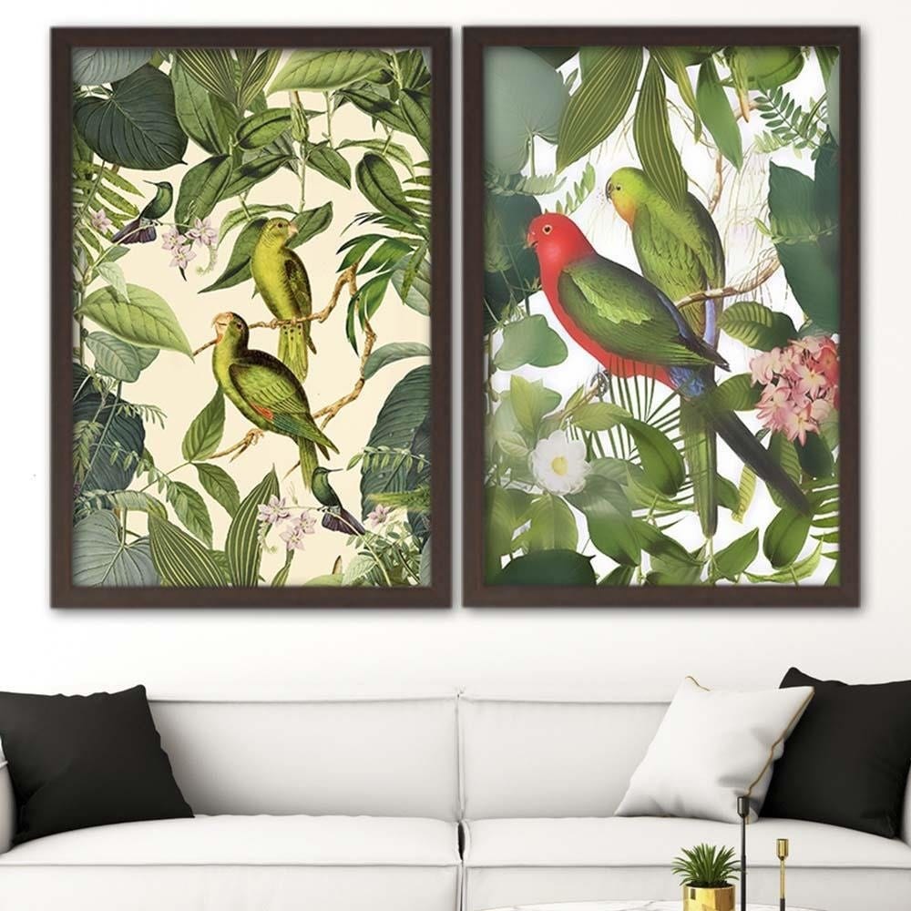 Glezna brūnā rāmī - Parrots In The Leaves Home Trends DECO