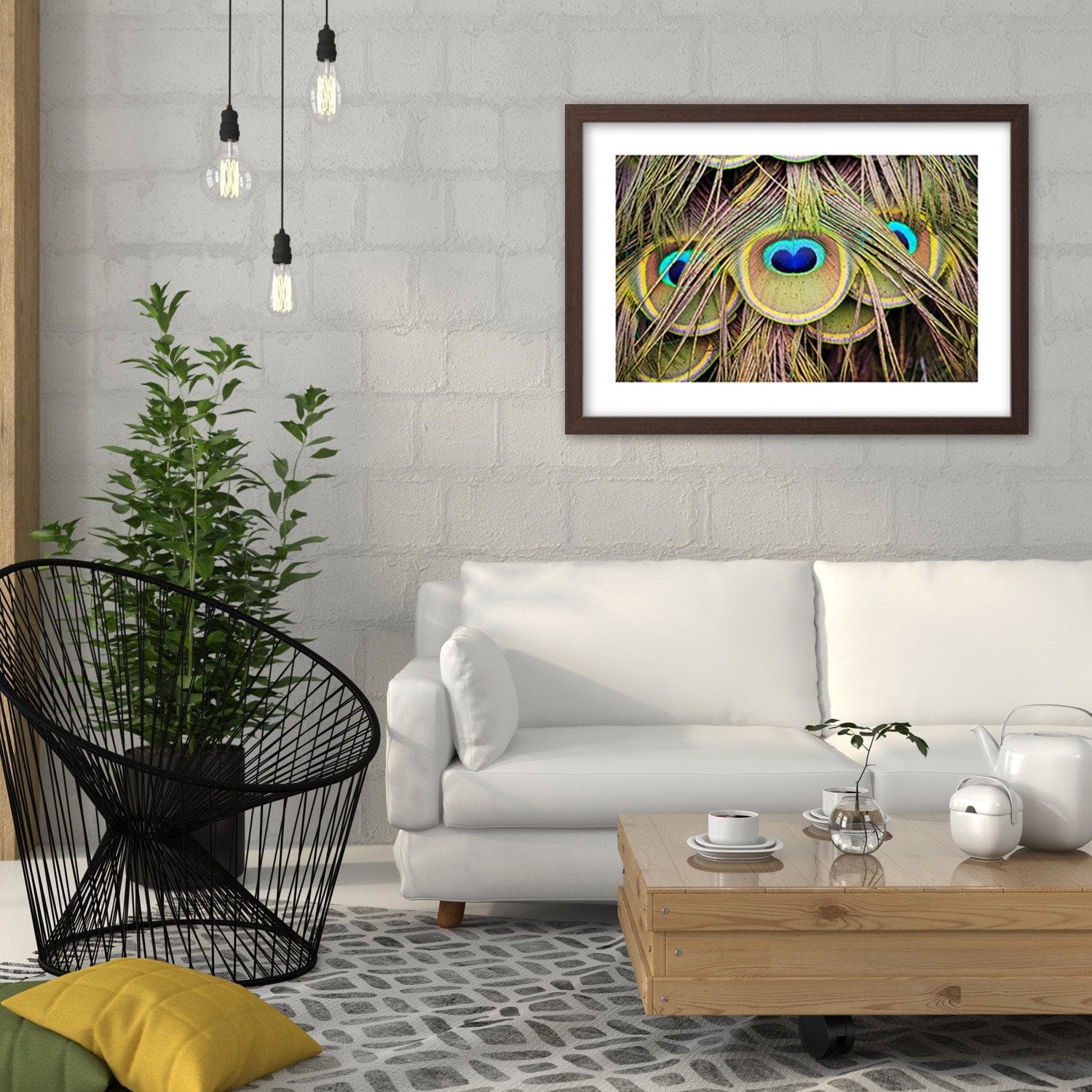 Glezna brūnā rāmī - Peacock Feathers Home Trends DECO