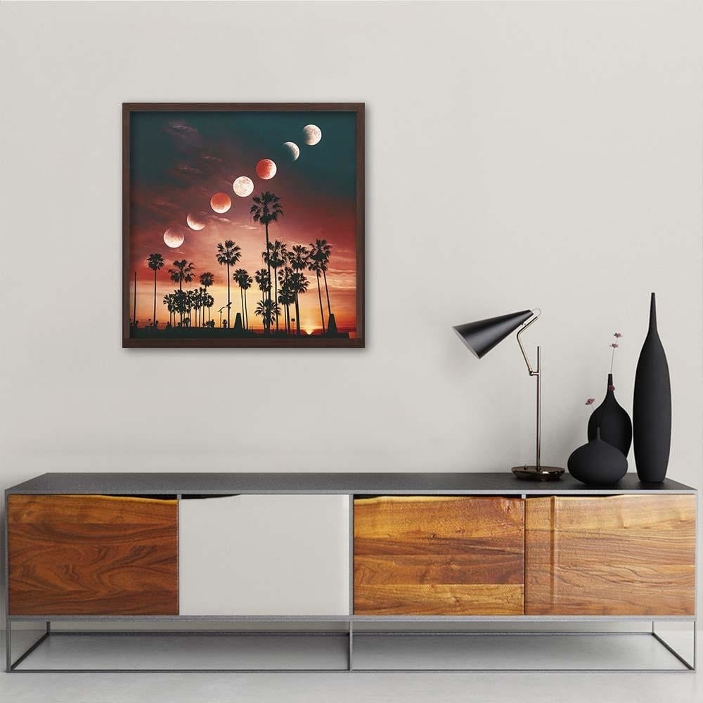 Glezna brūnā rāmī - Phases Of The Moon Over Palm Trees Home Trends DECO