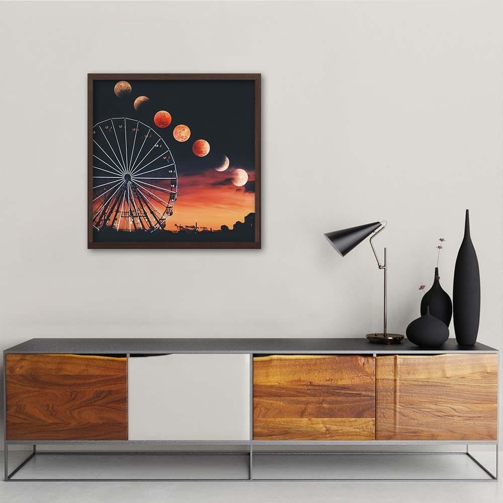 Glezna brūnā rāmī - Phases Of The Moon Over The Ferris Wheel Home Trends DECO
