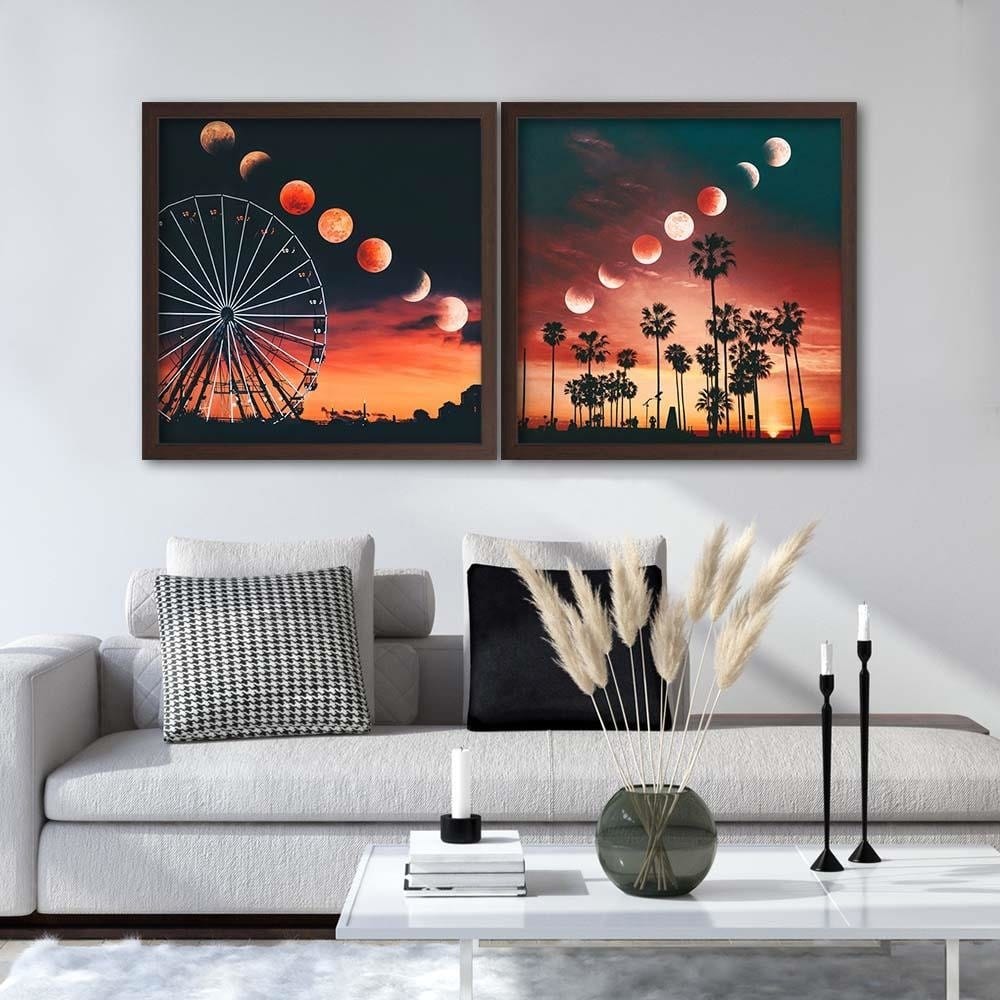 Glezna brūnā rāmī - Phases Of The Moon Over The Ferris Wheel Home Trends DECO
