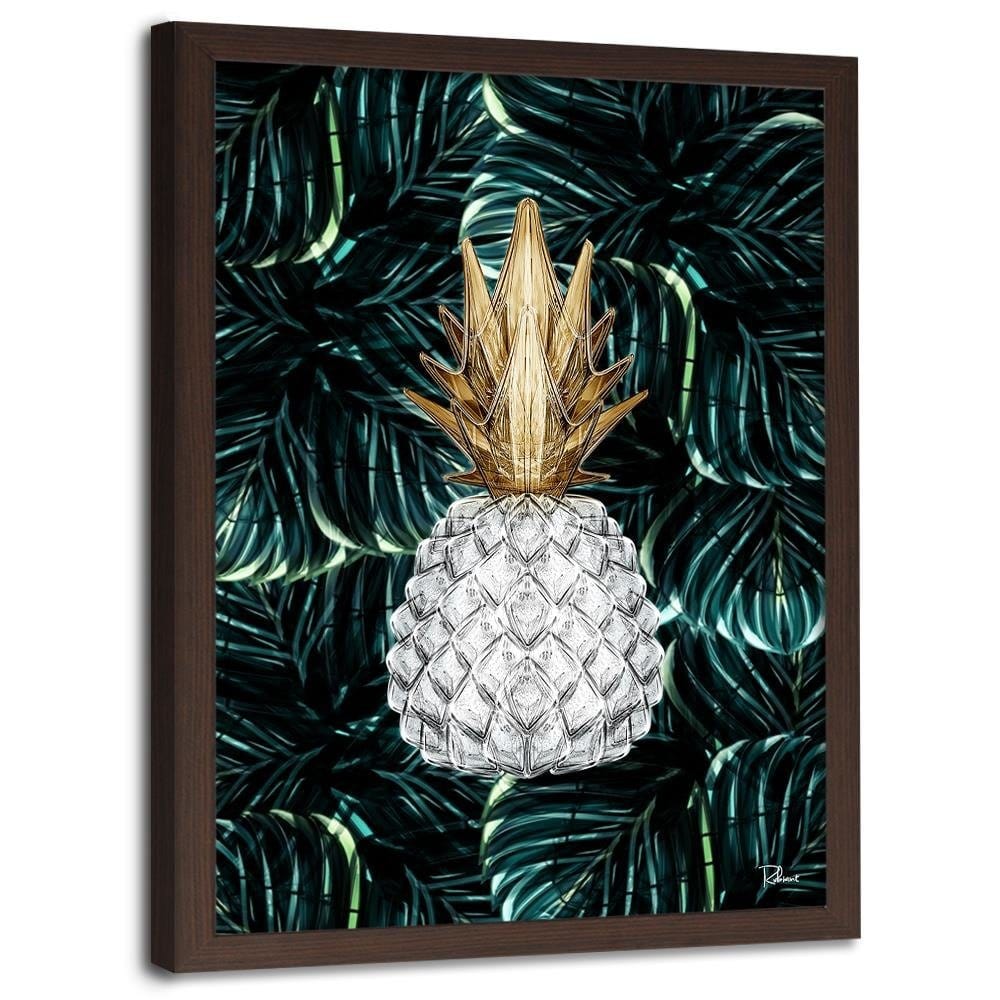 Glezna brūnā rāmī - Pineapple Image Tropical Green Home Trends DECO