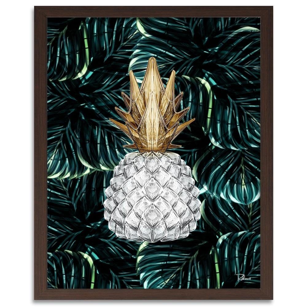 Glezna brūnā rāmī - Pineapple Image Tropical Green Home Trends DECO