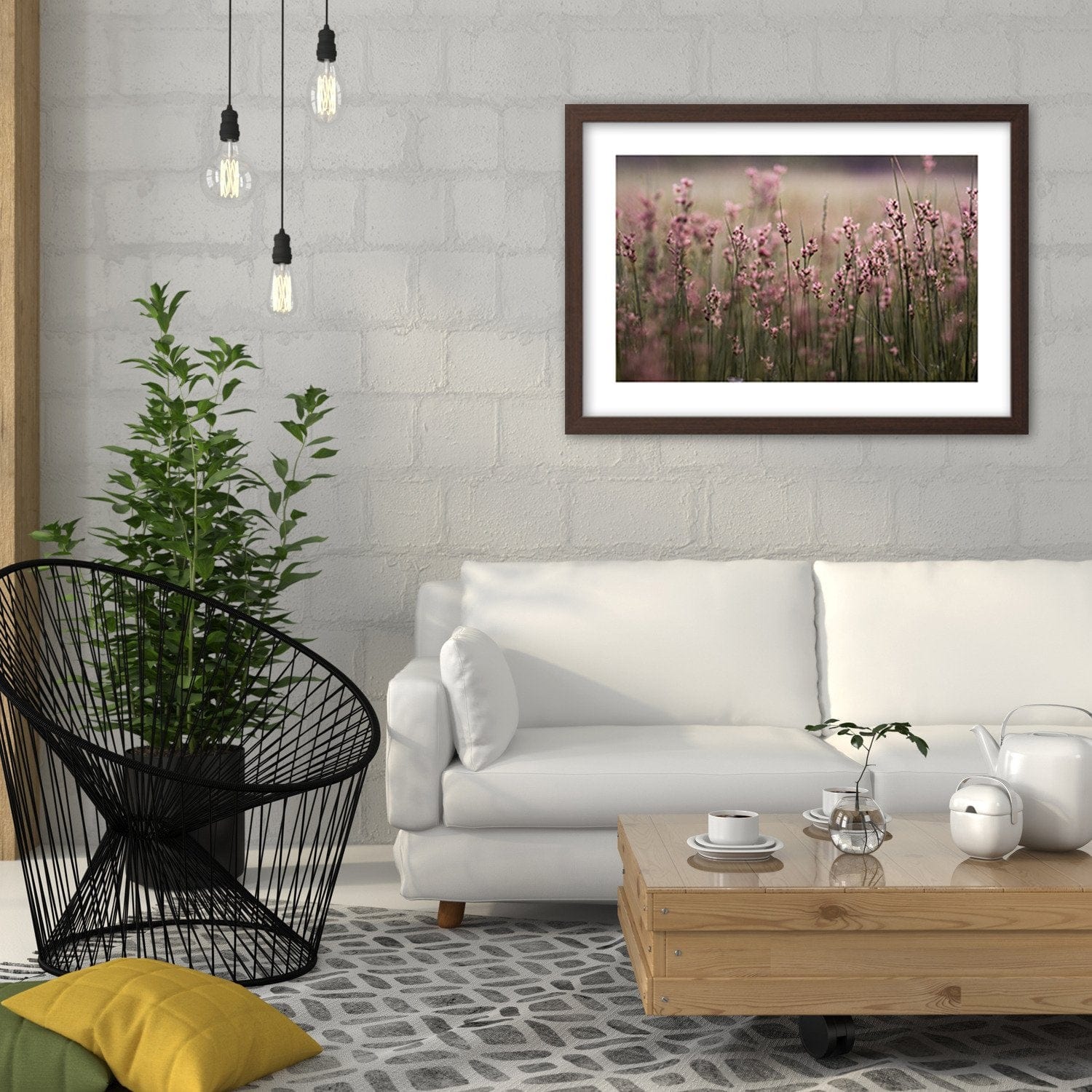 Glezna brūnā rāmī - Pink Flower Field Home Trends DECO