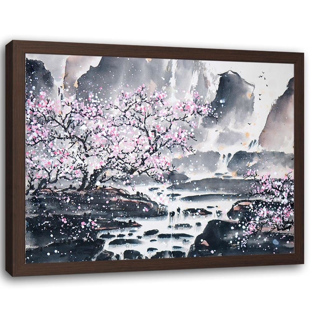 Glezna brūnā rāmī - Pink Trees Home Trends DECO