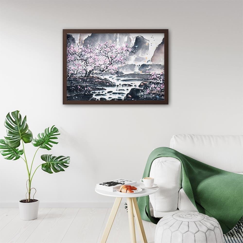 Glezna brūnā rāmī - Pink Trees Home Trends DECO