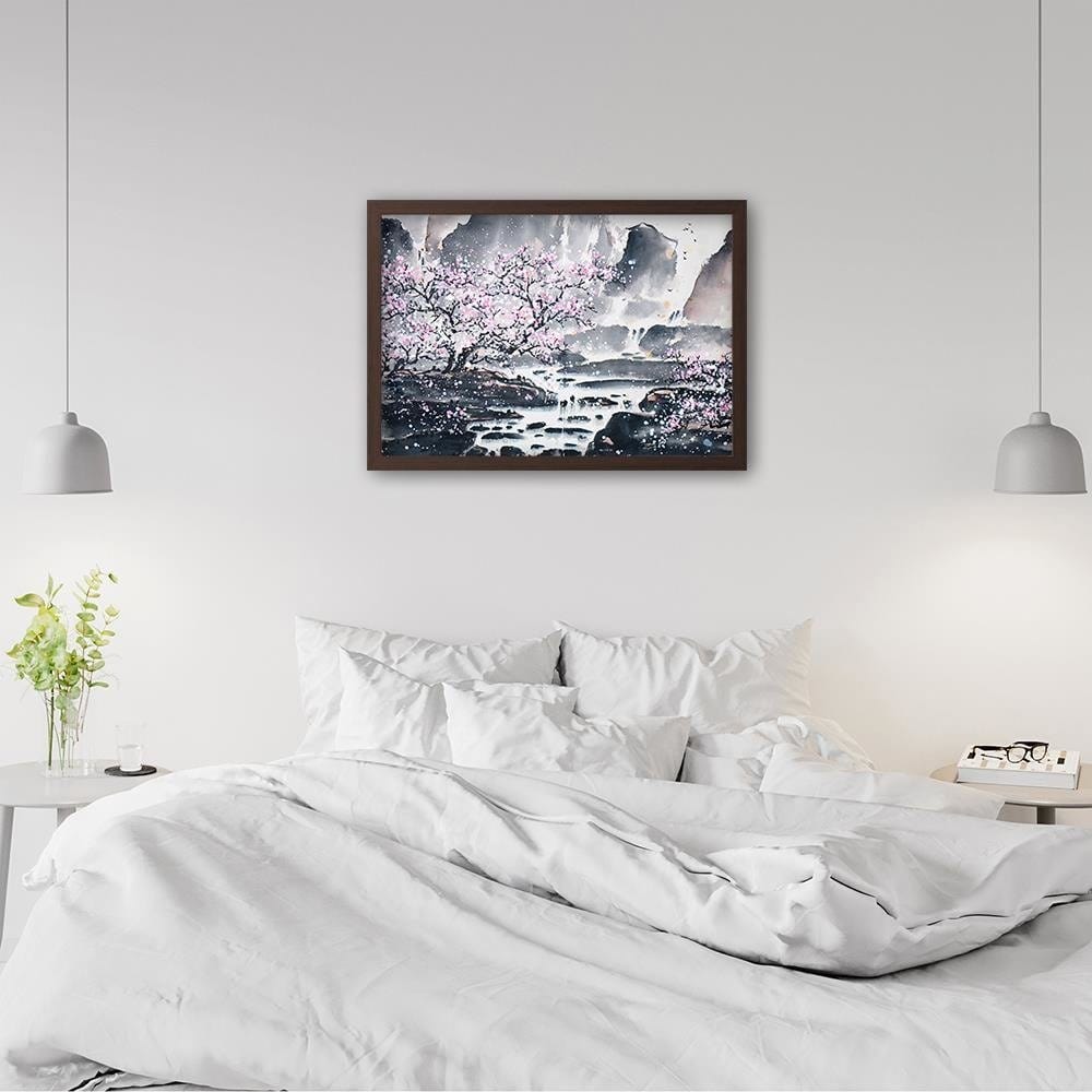 Glezna brūnā rāmī - Pink Trees Home Trends DECO