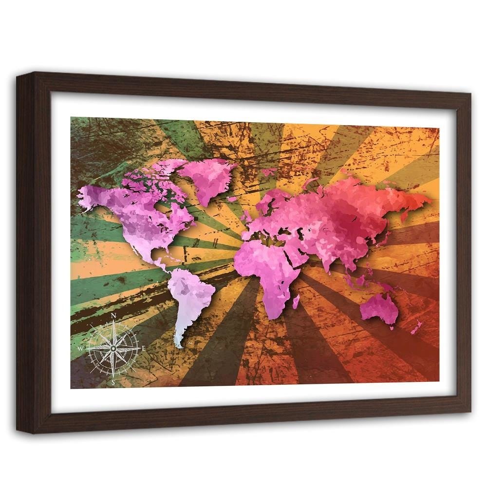 Glezna brūnā rāmī - Pink Vintage World Map Home Trends DECO