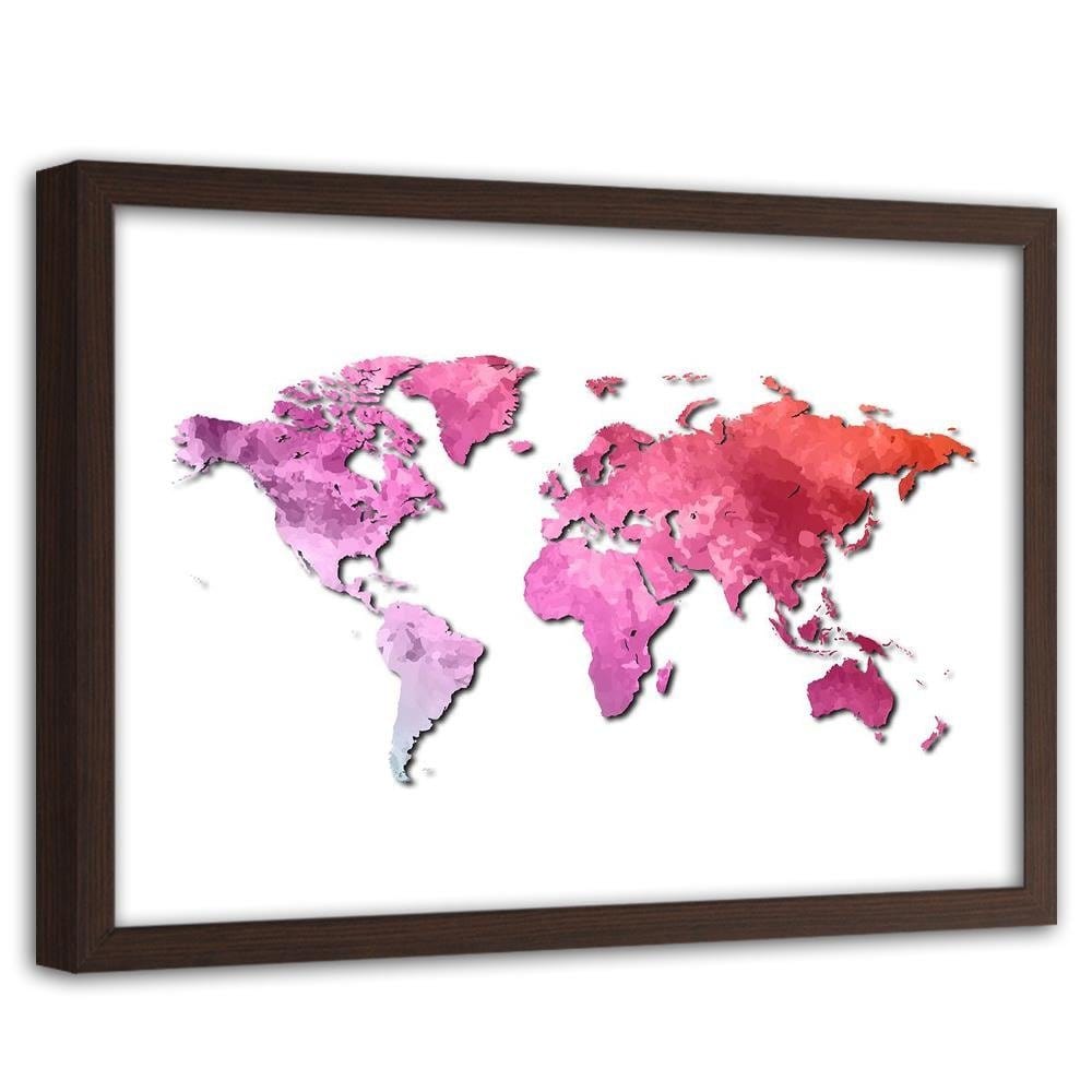 Glezna brūnā rāmī - Pink World Map Home Trends DECO
