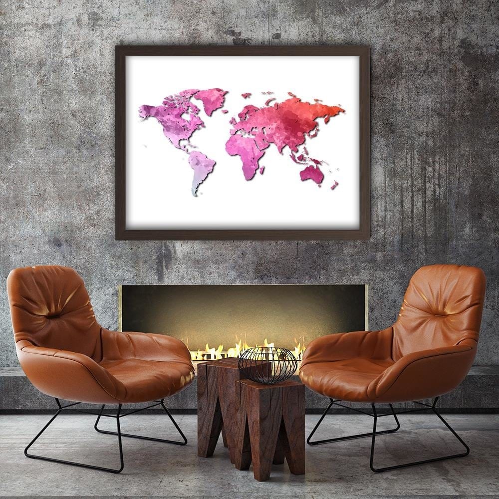 Glezna brūnā rāmī - Pink World Map Home Trends DECO