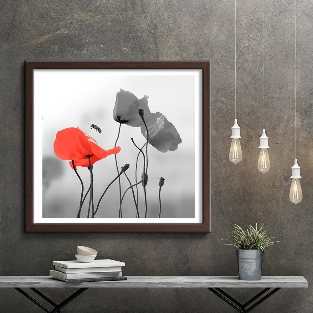 Glezna brūnā rāmī - Poppies And Bee Home Trends DECO