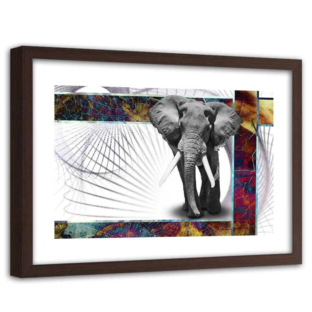Glezna brūnā rāmī - Powerful Elephant Home Trends DECO