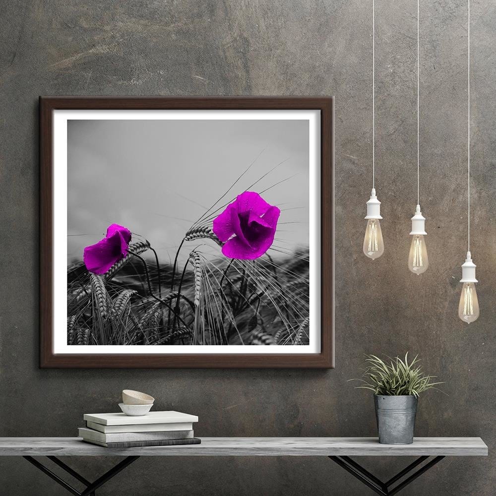 Glezna brūnā rāmī - Purple Poppies And Corn Home Trends DECO