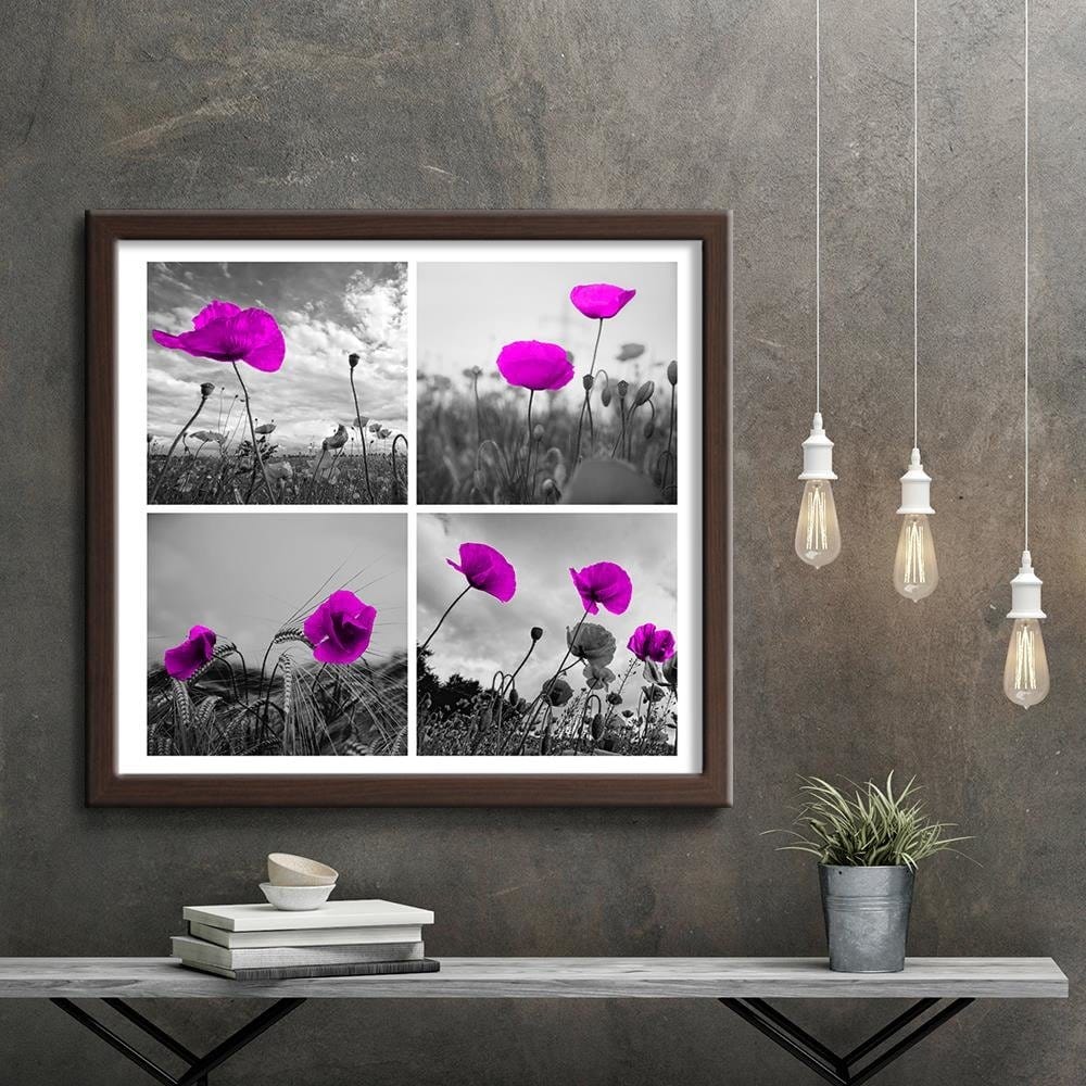 Glezna brūnā rāmī - Purple Poppies Home Trends DECO