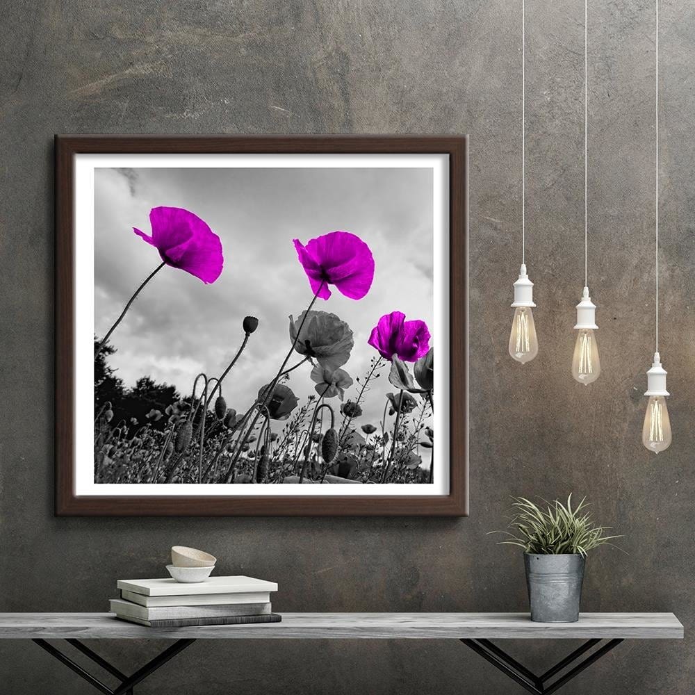 Glezna brūnā rāmī - Purple Poppy Flowers Home Trends DECO