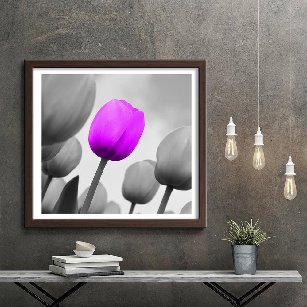 Glezna brūnā rāmī - Purple Tulip In Gray Home Trends DECO