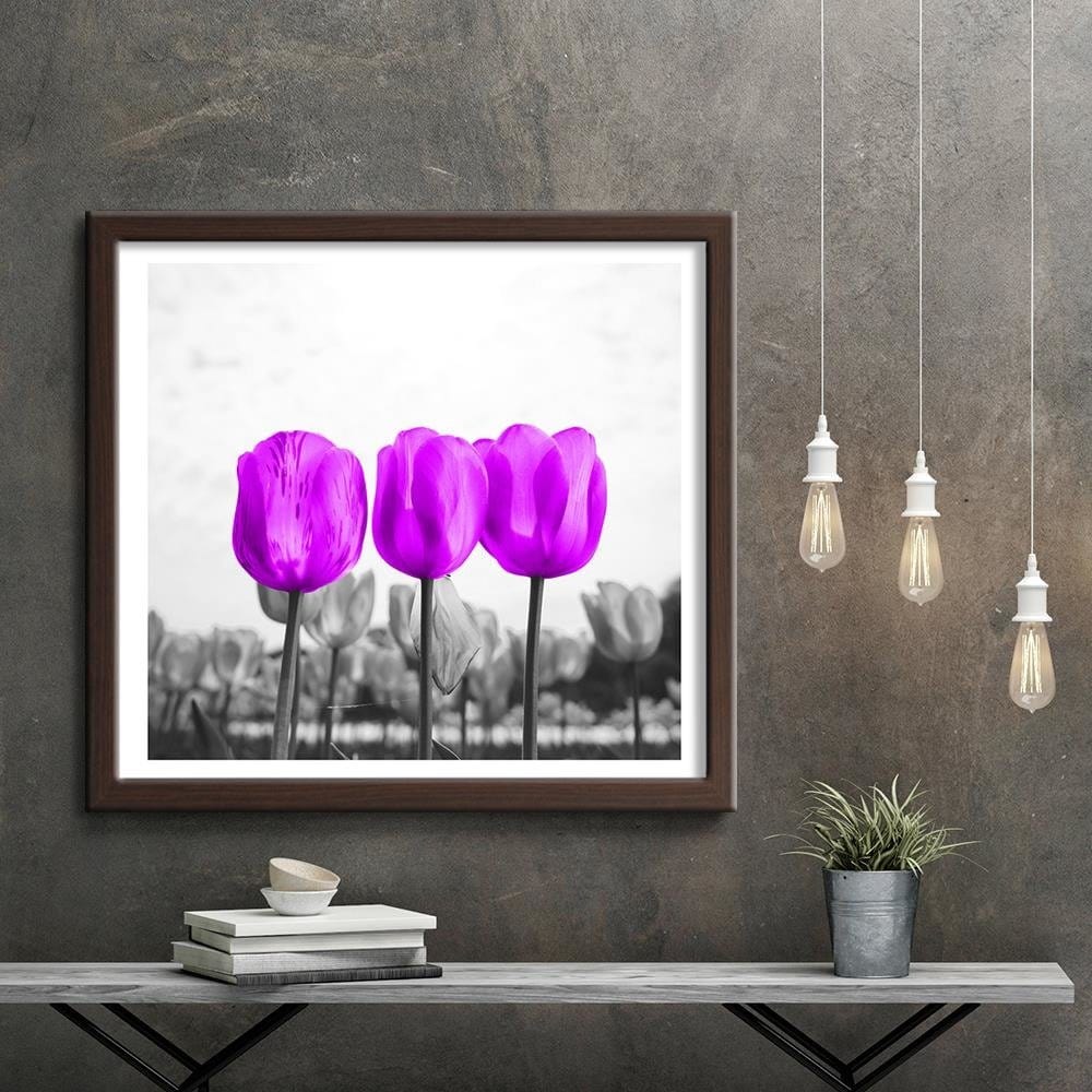 Glezna brūnā rāmī - Purple Tulips Home Trends DECO