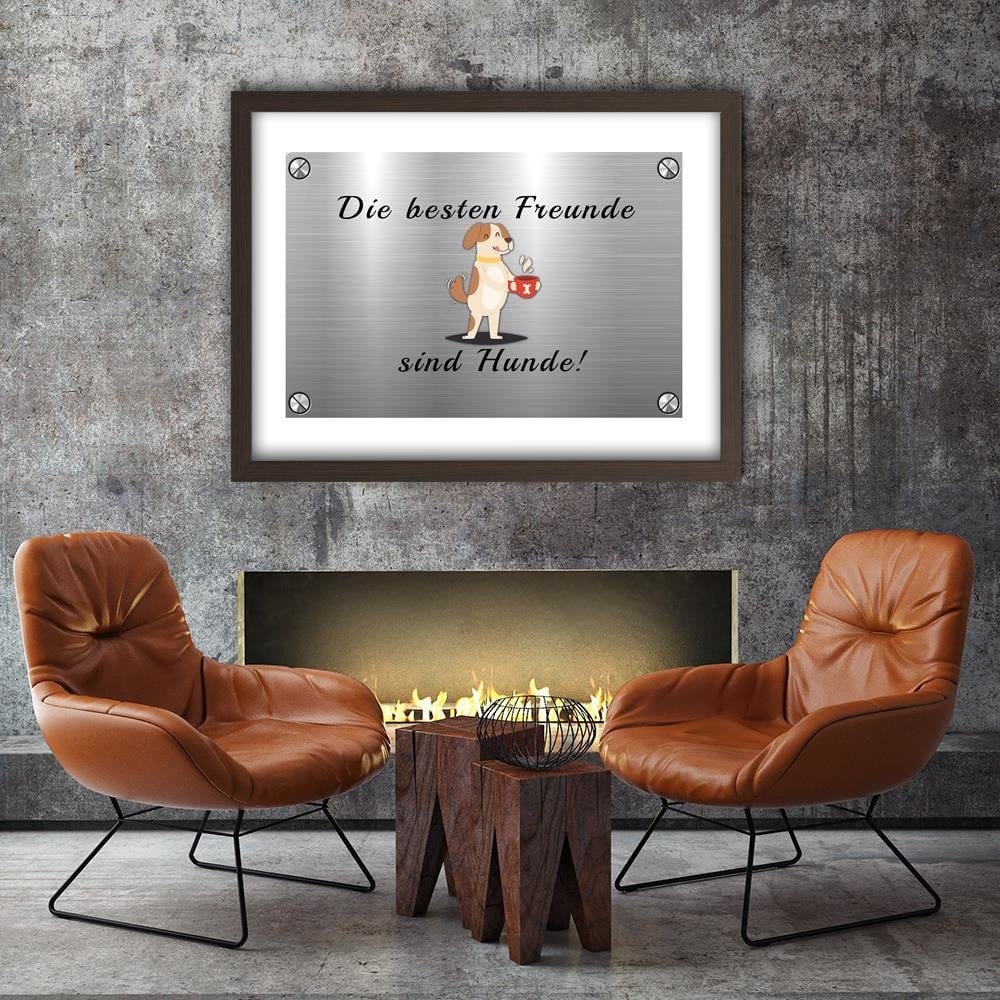 Glezna brūnā rāmī - Quote Dog With A Cup Home Trends DECO