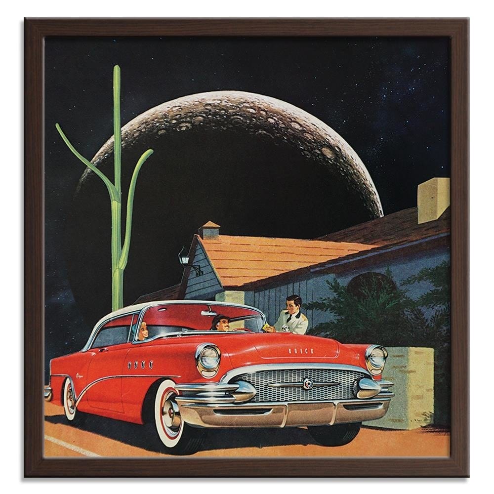 Glezna brūnā rāmī - Red Car And The Moon Home Trends DECO