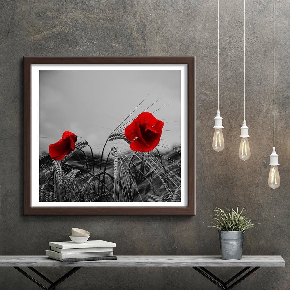 Glezna brūnā rāmī - Red Poppies And Corn Home Trends DECO
