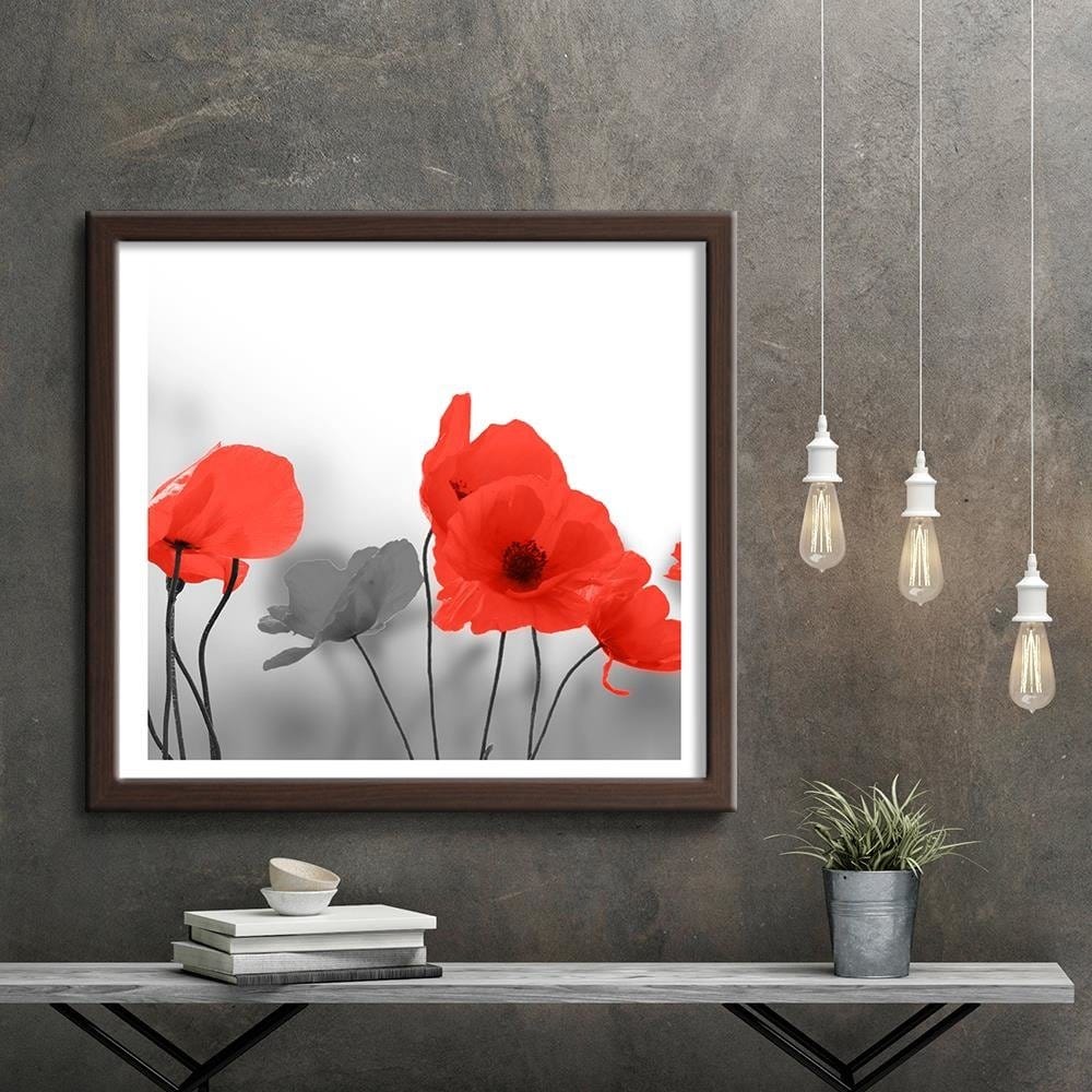 Glezna brūnā rāmī - Red Poppies In Gray Home Trends DECO
