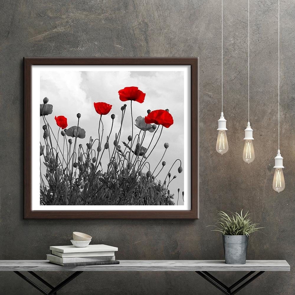 Glezna brūnā rāmī - Red Poppy Flowers Home Trends DECO