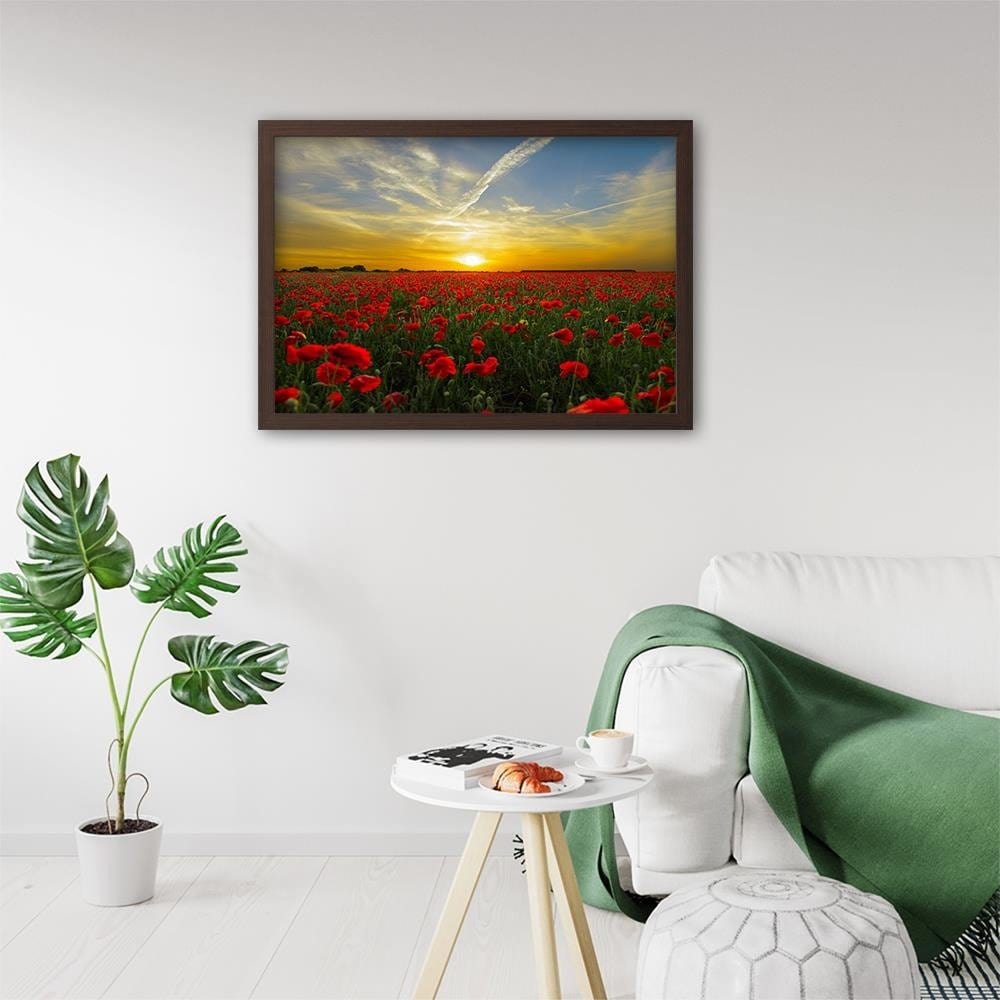Glezna brūnā rāmī - Red Poppy Flowers Home Trends DECO