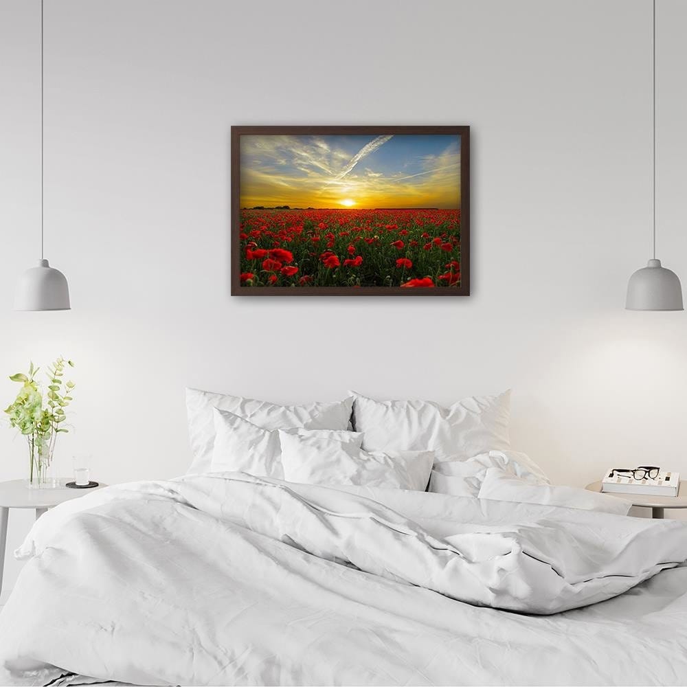 Glezna brūnā rāmī - Red Poppy Flowers Home Trends DECO