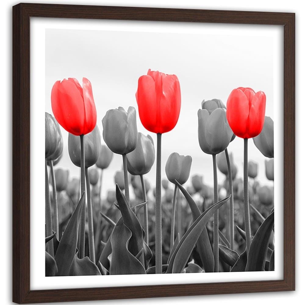Glezna brūnā rāmī - Red Tulips On The Meadow Home Trends DECO