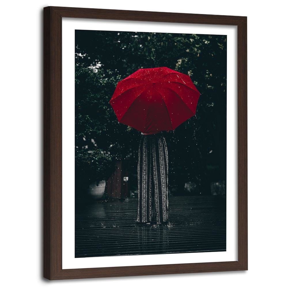 Glezna brūnā rāmī - Red Umbrella In The Rain Home Trends DECO