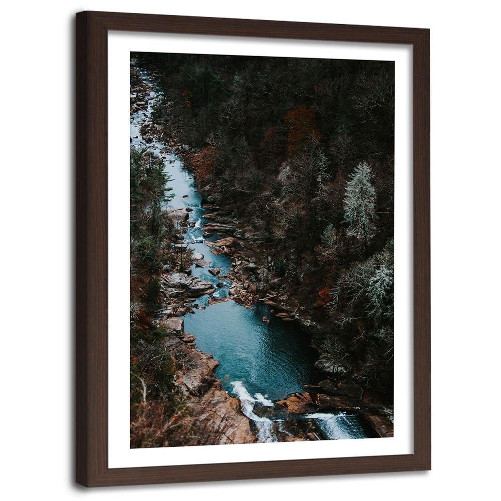 Glezna brūnā rāmī - River In The Forest Home Trends DECO