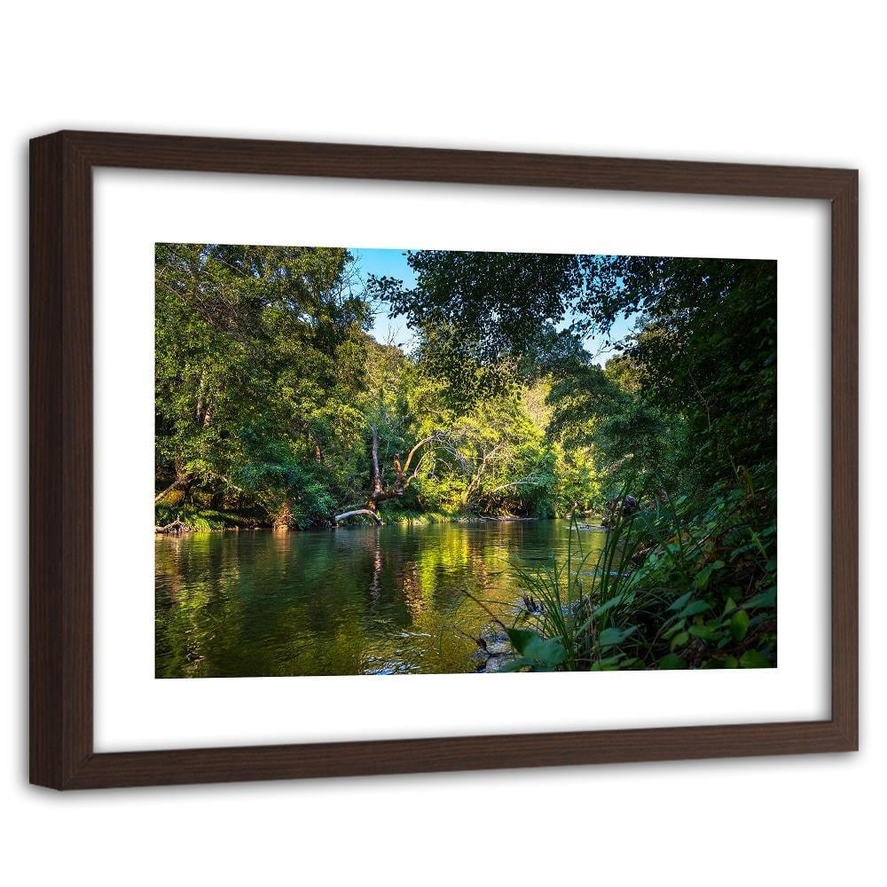 Glezna brūnā rāmī - River In Tropical Forest Home Trends DECO